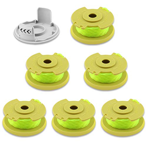ExcelFu 11ft 0.080 inch Weed Eater String Trimmer Replacement Spool Line for Ryobi One Plus AC80RL3 18v 24v 40v with AC14HCA String Trimmer Cap Covers Cordless Auto-Feed Twist Single Line-6 Spool 1 Cap-