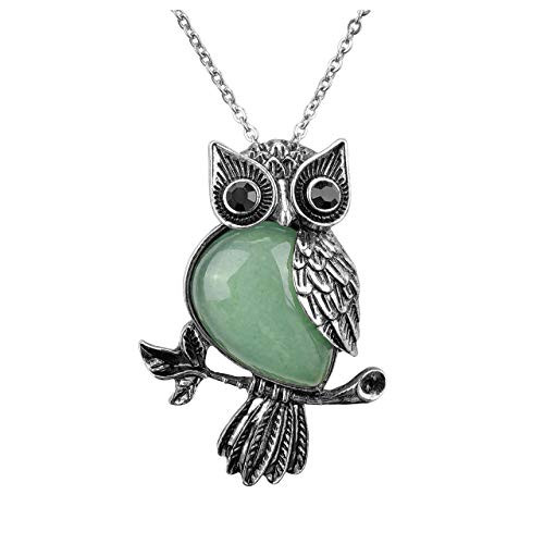 JOVIVI Owl Gifts Vintage Owl Necklace Healing Crystals Stone Pendant Necklaces for Women Men Natural Green Aventurine Gemstone Jewelry Reiki Spiritual Energy Lucky