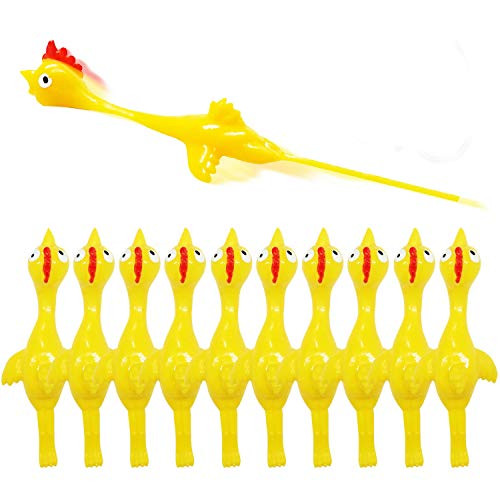 Slingshot Chicken Rubber Chicken Flick Chicken Flying Chicken Flingers Stress Gag Toys Rubber Chicken Slingshot Funny Christmas Stuffers Easter Chicks Novelty Gifts for Kids Teens -Yellow 10 pcs-