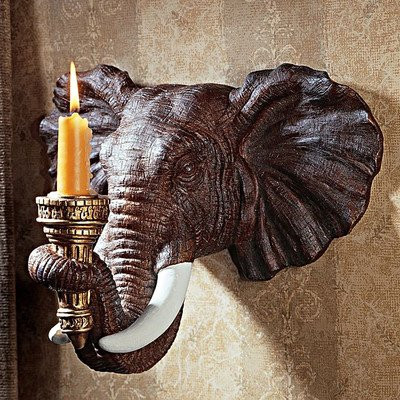 Design Toscano Elephant African Decor Candle Holder Wall Sconce Sculpture, 12 Inch, Polyresin, Full Color