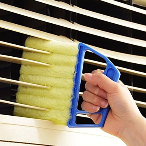 Blue Handheld Mini Blinds Cleaner Shutters Curtain Brush Dust Remover Orange with 7 Removable Microfiber Sleeves Air Conditioning Home Gadgets Car Vents Fan Shutters -Blue with 7 Blades-