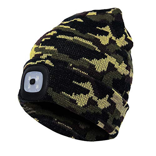 Etsfmoa Unisex LED Beanie Hat with Light Gift for Men and Women USB Rechargeable Winter Knit Lighted Headlight Hats Headlamp Torch Skull Cap -Army Green-
