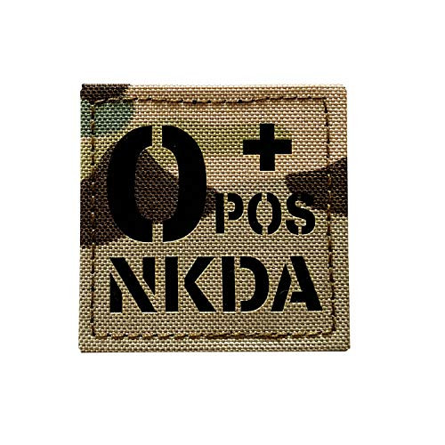 2x2 inch Multicam Infrared IR Tactical POS NKDA Blood Type Positive POS Patch with Hook and Loop -O PlusPOS-