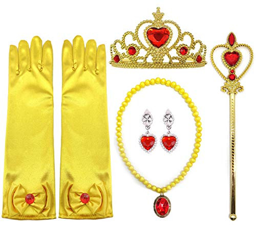 Seamix Girls Belle Toys Princess Dress Up Accessories Gloves Tiara Crown Wand Necklaces Presents for Kids Girls -yellow- Seamix Girls Belle Toys Princess Dress Up Accessories Gloves Tiara Crown Wand Necklaces Presents for Kids Girls -yellow-