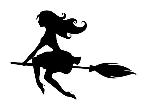 Minglewood Trading Black - Set of 2 Witch on Broomstick 3 inch x 2 inch Vinyl Decal Stickers -V8- Flying Halloween Sexy Witchcraft - 20 Color Options
