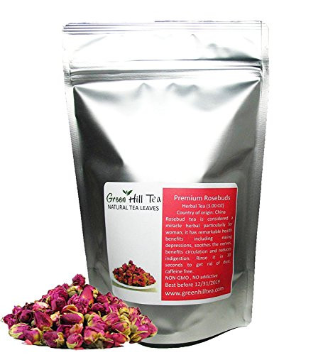Greenhilltea Premium Dried Rose Buds Rosebud Flower Herb Loose Leaf Tea Fragrant Natural Healthy Herbal Tea 3 OZ