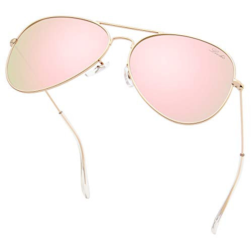 livho Classic Polarized Aviator Sunglasses UV Mirrored Lens Metal Retro Shades for Kids -Pink Mirrored Lens/Rose Gold Frame 52mm-