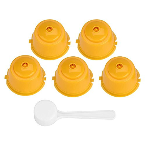 5Pcs Refillable Coffee Filter Set Compatible with Dolce Gusto Coffee Capsule Compatible with Nescafe Dolce Gusto Reusable Capsule With Spoon-Yellow-