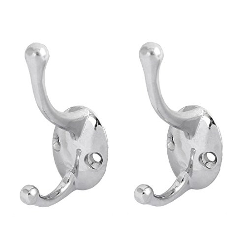 uxcell Zinc Alloy Wall Mount Double Hook Hanger 2pcs for Robe Coat Hat Towel