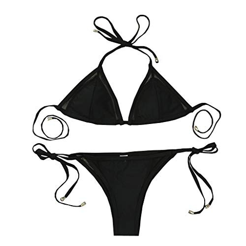 Womens Sexy Detachable Padded Cutout Push Up Striped Bikini Set Two Piece Swimsuit String Two Piece Halter Top Triangle Bikini Set with Tie Side Bottom Sexy Swimsuit Bathing Suits