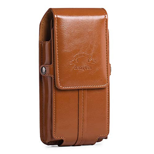 Hengwin PU Leather Cell Phone Holster for iPhone 12 Pro Max 11 Xs Max XR 8 Plus 7 Plus 6s Plus Belt Clip Loop Case Pouch Samsung Galaxy S20 Plus S10 Plus Note 10 Belt Holder with Card Slots -Brown-