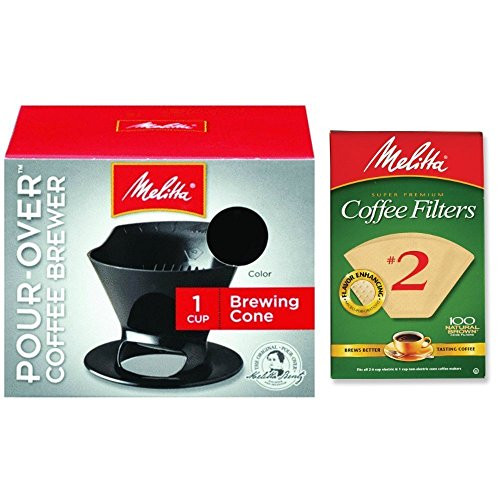 Melitta Pour Over Coffee Cone Brewer and 2 Filter Natural Brown Combo Set Black Melitta Pour Over Coffee Cone Brewer and 2 Filter Natural Brown Combo Set Black