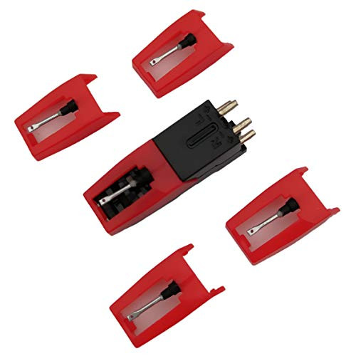 Vinyl LP Record Player Turntable Cartridge With Universal Replacement Stylus Needles for Crosley Ion Jensen Phonograph Record Player1pcs Turntable Record Player Cartridge  and  4pcs Needle Stylus