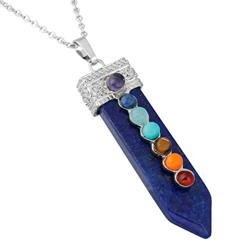 Nupuyai 7 Chakra Stone Necklace for Unisex Healing Crystal Point Pendant with Chain for Women and Men Lapis Lazuli Nupuyai 7 Chakra Stone Necklace for Unisex Healing Crystal Point Pendant with Chain for Women and Men Lapis Lazuli