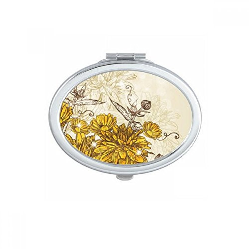 Yellow Chrysanthemum Flower Plant Oval Mirror Portable Fold Hand Makeup Double Side Glasses