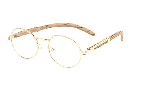 Scholar Luxury Oval Metal  and  Wood Eyeglasses/Clear Lens Sunglasses -Rose Gold  and  Light Brown Wood Frame Clear-