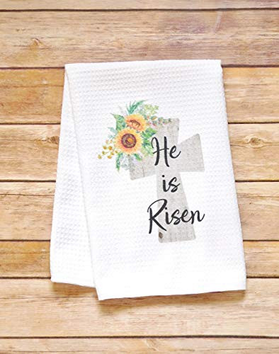 Kitchen Dish Towel - Easter He Is Risen - Sunflower Cross