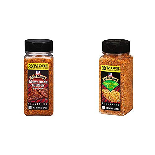 McCormick Grill Mates Brown Sugar Bourbon Seasoning 9.75 oz  and  McCormick Grill Mates Roasted Garlic  and  Herb Seasoning 9.25 Ounce -Pack of 1-