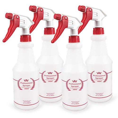 Uineko Plastic Spray Bottle -4 Pack 16 Oz All-Purpose- Heavy Duty Spraying Bottles Leak Proof Mist Empty Water Bottle for Cleaning Solution Planting Pet with Adjustable Nozzle and Measurements