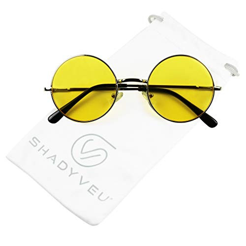 ShadyVEU Retro John Lennon Style Sunglasses Round Colorful Tint Groovy Hippie Wire Teashades -Yellow Lens 50-