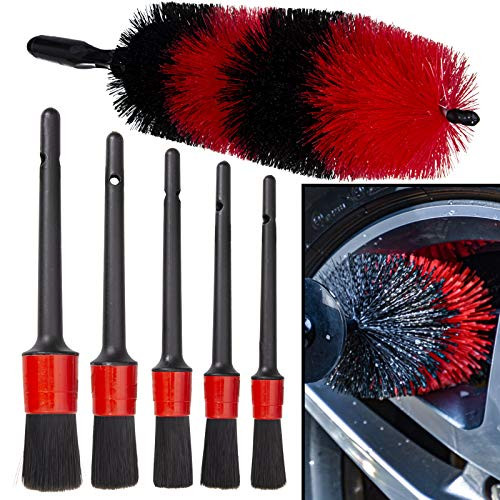 YISHARRY LI Car Wheel Cleaning Brush Kit-18inch Long Soft Bristle Tire Brush and 5 Different Sizes Boar Hair Detail Brushes