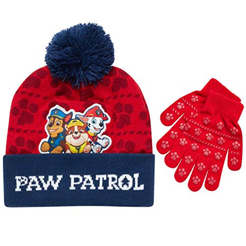 Nickelodeon Paw Patrol Boys Winter Hat and Mitten or Glove Set -Age 2-7- Paw Patrol Red Glove Age 4-7