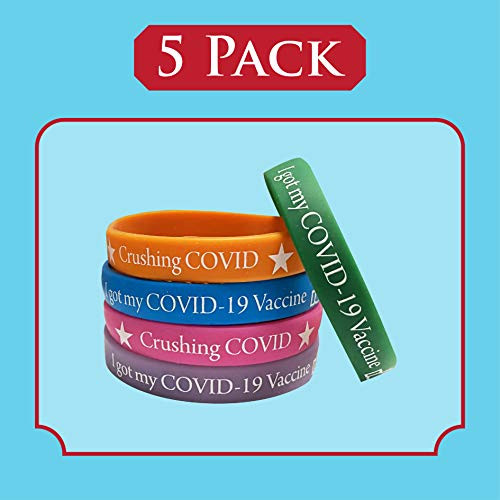 Covid Wristbands 5 Pack - Fits Adults Teens Multicolor - Silicone Vaccination Bracelets for COVID-19 Vaccine Support - Covid Bands I Covid Vaccinated ID for Front Line Workers Covid Wristbands 5 Pack - Fits Adults Teens Multicolor - Silicone Vaccination Bracelets for COVID-19 Vaccine Support - Covid Bands I Covid Vaccinated ID for Front Line Workers