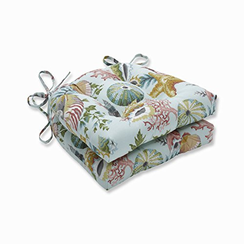 Pillow Perfect Indoor/Outdoor Grantoli Seamist Reversible Chair Pad (Set of 2), 16" x 15.5" x 4", 2 Piece