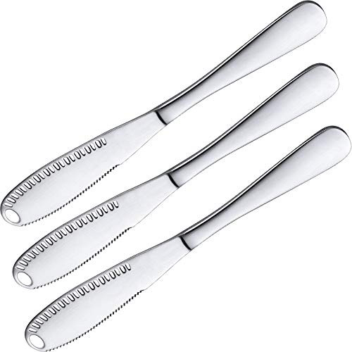 3 Pack Stainless Steel Butter Spreader Knife 3 in 1 Kitchen Gadgets Curler Butter Grater Multi-Function Butter Spreader and Grater with Serrated Edge Shredding Vegetables Fruits