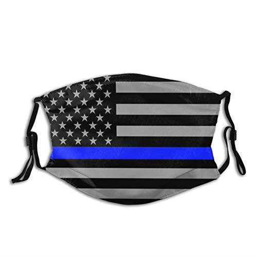 American Police Thin Blue Line German Shepherd Print Cloth Face Mask Colorful for Men Women Safety Reusable Washable Balaclava Face Mask Mouth Protection with 2 Filters