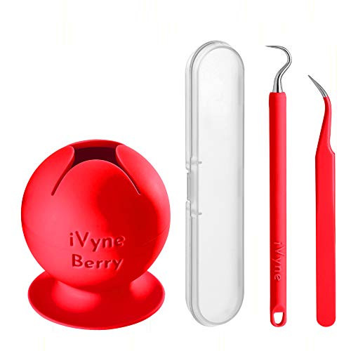 iVyne Berry and Silicone Vinyl Weeding Tool Kit/Set Includes Suction Vinyl Weeding Scrap Collector  and  Holder Craft Tweezer  and  Weeding Tools for Vinyl Cricut Machine Art  and  Scrap Storage -Red-