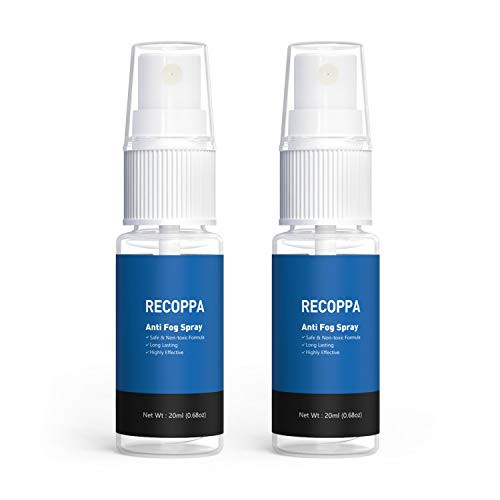 Recoppa Anti Fog Spray for Glasses - Safe on All Lenses - Defogger for Safety Glasses Mirrors Swim Goggles Eyeglass Lens Ski Goggles Diving  and  Snorkel Masks - Anti Fog Treatment 2 Pack