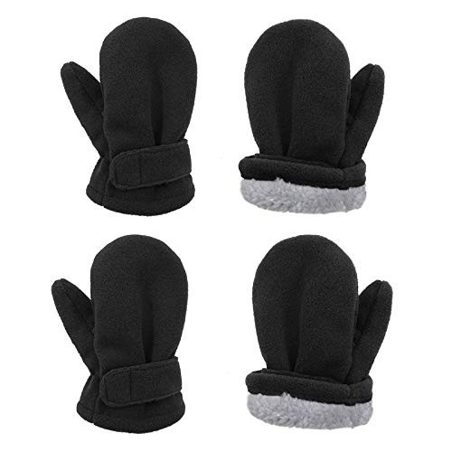 Zando Toddler Gloves Kids Winter Gloves Kids Mittens Fleece Lined Gloves Baby Mittens Soft Warm Gloves Ski Gloves for Baby Girl Baby Boy Mittens Black  and  Black 12-24 Months Baby