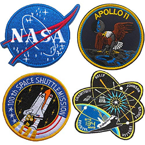 OYSTERBOY 4pcs 3 inch Thread 100 percent Embroidered Patrotic Tactical Decorative Hook and Loop Backed Patch NASA Meatball 100th Space Shuttle Mission Apollo 11 STS 134 AMS