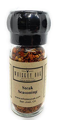 Whiskey Oak Smoked Steak Seasoning Grinder - 1.75 oz Blend of Spices Naturally Smoked using Oak Whiskey Barrels Whiskey Oak Seasonings