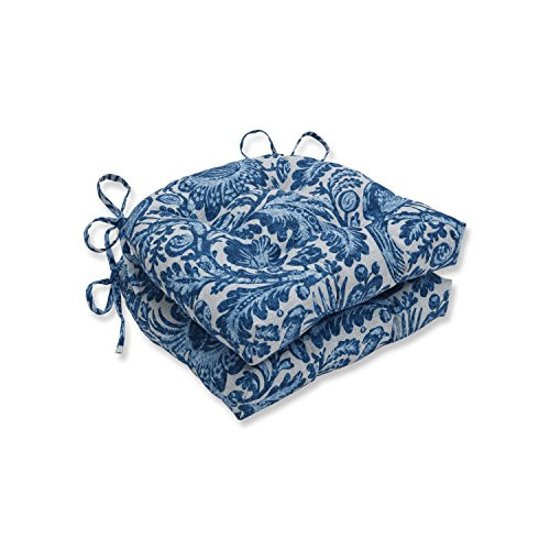 Pillow Perfect Indoor/Outdoor Tucker Resist Azure Reversible Chair Pad (Set of 2), 16" x 15.5" x 4", 2 Piece