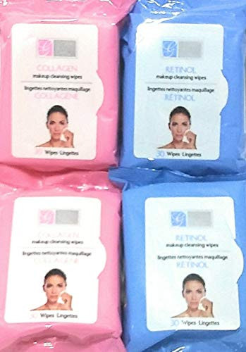 Retinol and Collagen Anti-aging Makeup Cleansing Wipes 4 p-k 30 wipes each 2 pack of Retinol and 2 pack of Collagen -120 wipes total-