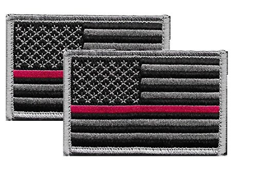 US Flag Patch Red Stripe for Firefighter - -2 Pack- - US Flag Thin Red Stripe Line Tactical Velcro Patch for Firefighters and Paramedics - U.S. Flag Patch Red Stripe Hook - Sold by UNIFORM WORLD