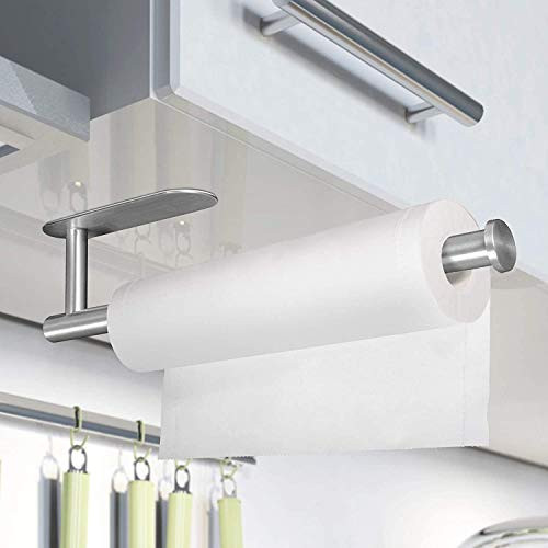 Kitchen Paper Towel Holder Paper Towel Holder Wall Mount Under Cabinet Paper Towel Holder Self Adhesive Paper Towel Rack Under Cabinet Mount for Kitchen SUS304 Brushed Stainless Steel-No Drilling
