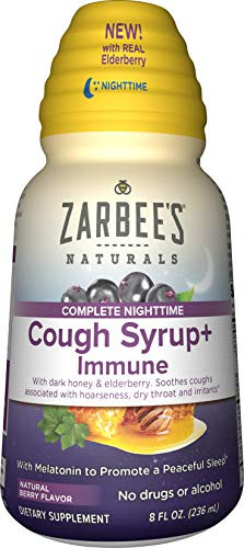 Zarbees Naturals Complete Nighttime Cough Syrup  Plus Immune with Dark Honey Real Elderberry and Melatonin 8 Ounce Bottle
