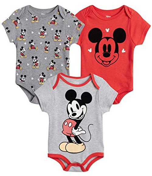 Disney Baby Boys 3 Pack Bodysuits - Mickey Mouse  and  Friends -Newborn- Size 6-9 Months Mickey Red/Grey Disney Baby Boys 3 Pack Bodysuits - Mickey Mouse  and  Friends -Newborn- Size 6-9 Months Mickey Red/Grey