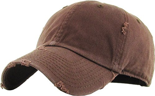 KBETHOS Vintage Washed Distressed Cotton Dad Hat Baseball Cap Adjustable Polo Trucker Unisex Style Headwear -Vintage- Brown Adjustable