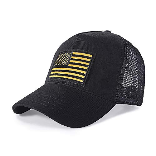 WOOG2005 Unisex Structured Trucker Hat Meshback Cap for Men Women -Yellow Black American Flag - Black-