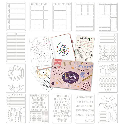 Ultimate Productivity Stencil Set for Dotted Journals - Time Saving Planner Accessories/Supplies Kit Makes Creating Layouts Easy - Incl. Bullet Point Checklists Daily/Weekly/Monthly Calendars