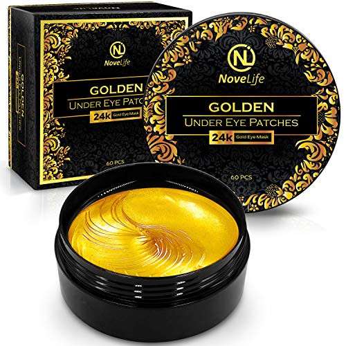 Under Eye Patches - NoveLife 24k Gold Undereye Pads for Puffy Eyes - Anti-Aging Collagen Gel Eye Masks - Reduces Dark Circles Puffiness  and  Wrinkles - Eye Bags Treatment for Men  and  Women - 60PCS