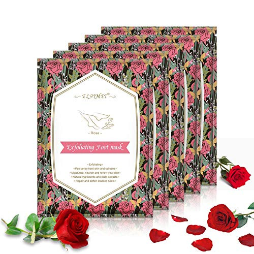 Foot Mask -5 Packs- Foot Peel Mask Peeling Away Calluses and Dead Skin Cells - Exfoliating Foot Mask Baby Soft Smooth Touch Feet-Men Women -Rose -