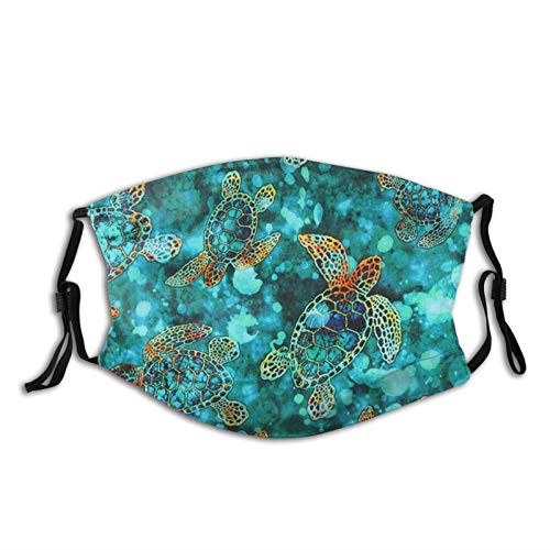 Green Quilting Treasures Tropical Sea Turtle Fabric Printed Face Mask Decorative-Adjustable With 2 Filters Gift For Men And Women Animal Balaclava Bandana Cloth