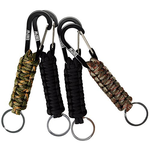EOTW Paracord Keychain With Carabiner Military Braided Lanyard Utility Survival Key chain Lanyard King Ring Hook For Keys Knife Flashlight Best For Outdoor Camping Hiking Backpack Black PlusCamo 4 Pack