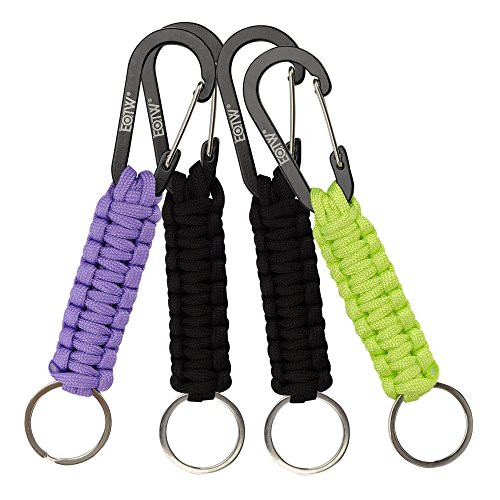EOTW Paracord Keychain with Carabiner Military Braided Lanyard Utility Survival Lanyard King Ring Hook for Keys Knife Flashlight for Outdoor Camping Hiking Backpack 4Pack -Black PlusGreen PlusPurple-