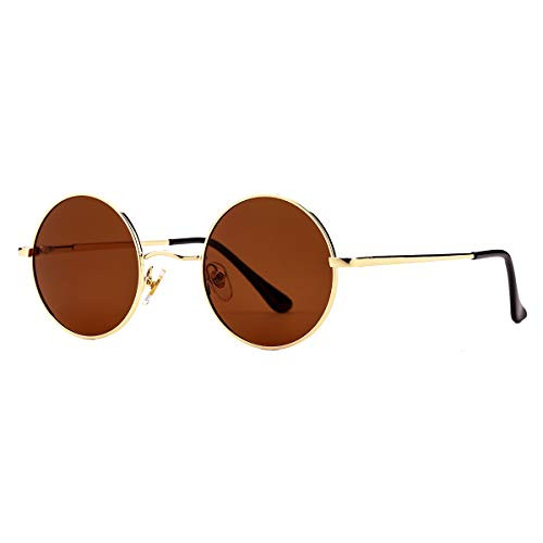 John Lennon Glasses - GLEYEMOR Small Round Polarized Sunglasses for Men Women Retro Circle Sunglasses -Gold/Brown-